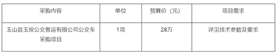 28萬元，玉山縣公交車采購項(xiàng)目(圖1)